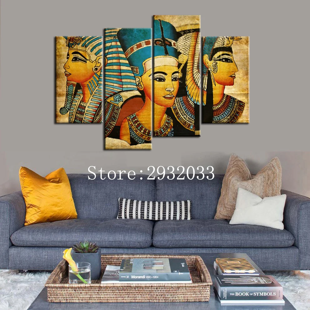 4pcs/set Pharaoh Of Egypt Unframed Home Decoration Paintings Pharaoh Of