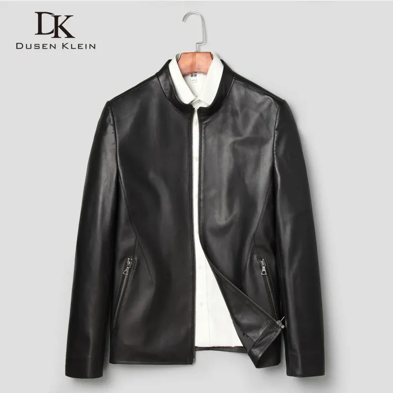 

Dusen Klein Men Genuine Leather Jacket Sheepskin Coat Slim/Casual/Black J8653