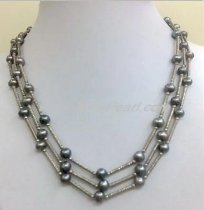 

triple strands 8-9mm natural south seas black pearl necklace (9.13)