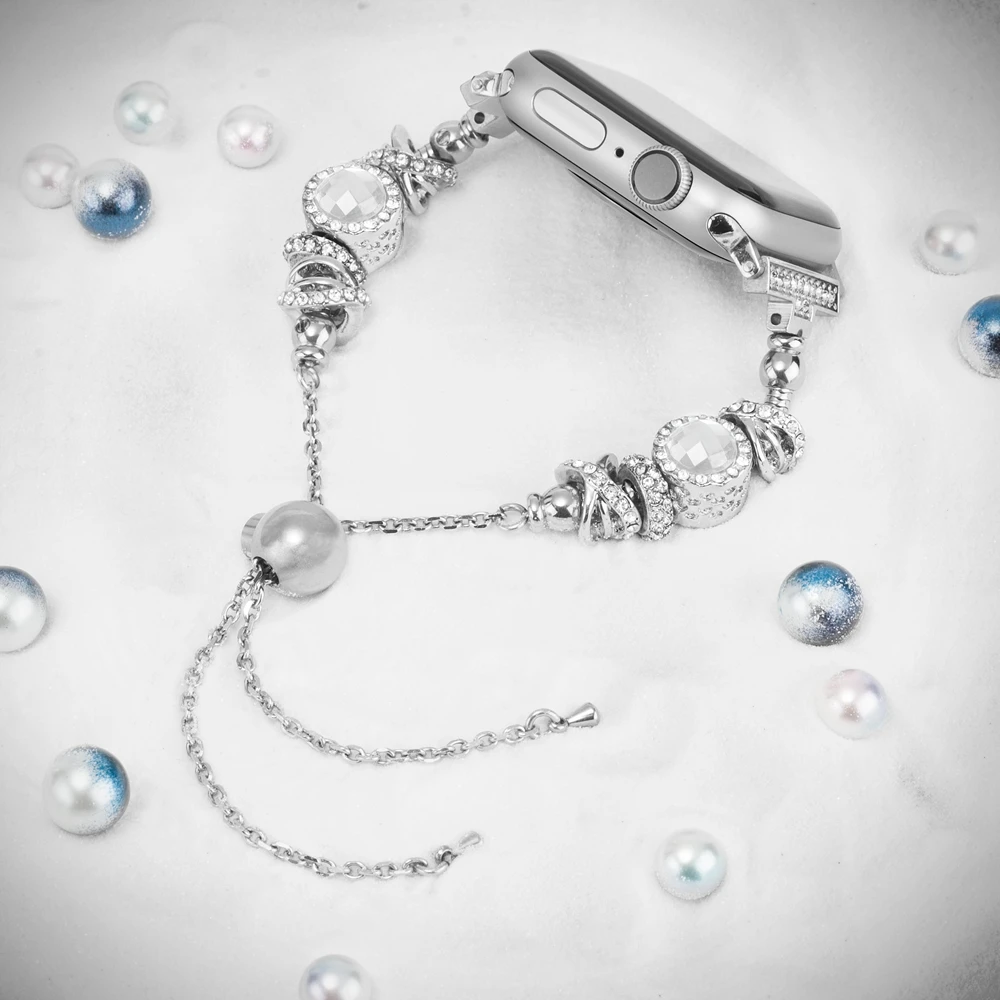 Ремешок для часов для женщин iWatch ручной работы кристалл Bling бусины с Стразы браслет ювелирные изделия браслет ремешок для Apple Watch 4 3 2 1