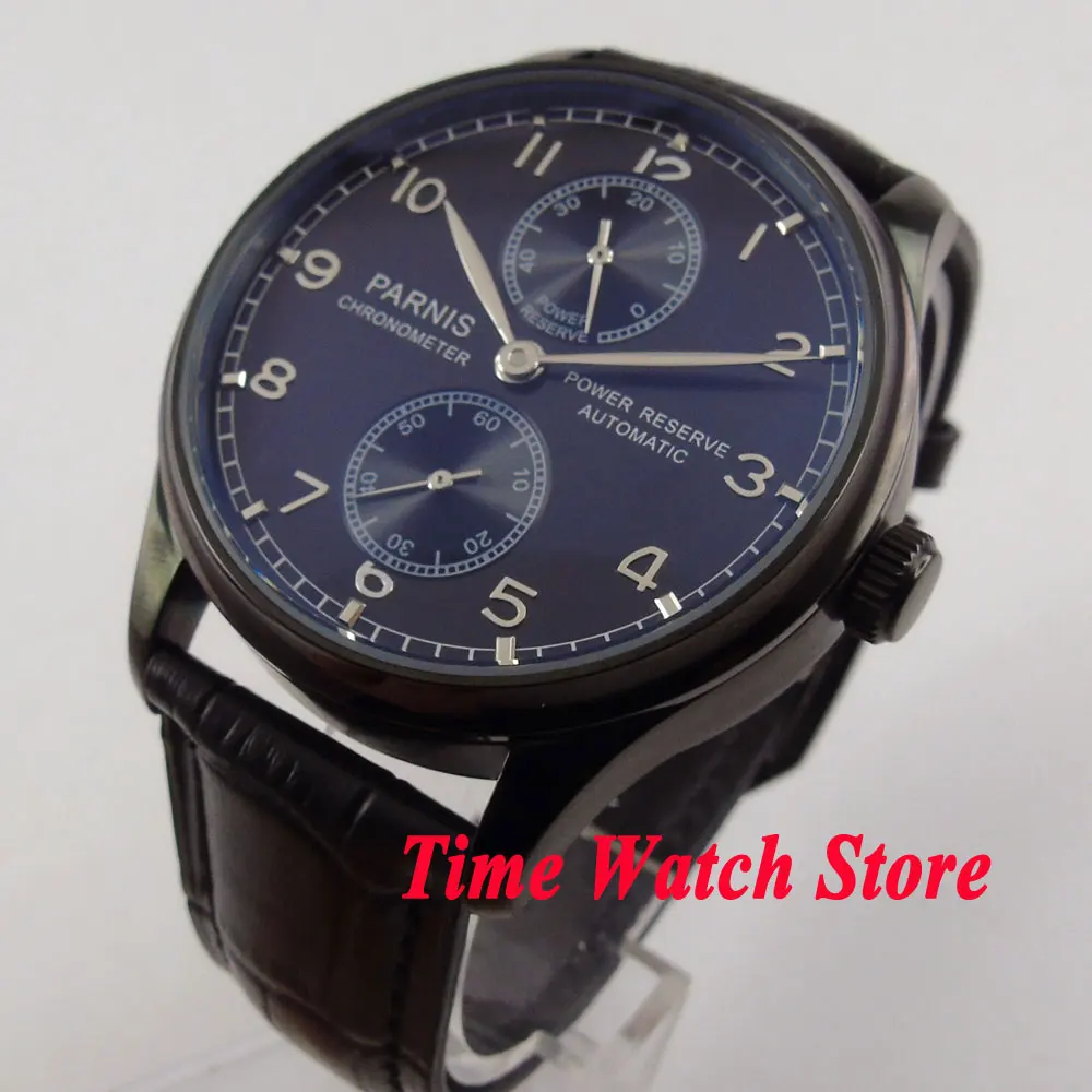 

Parnis 43mm black dial silver hands PVD case power reserve ST2542 Automatic movement mens watch 262