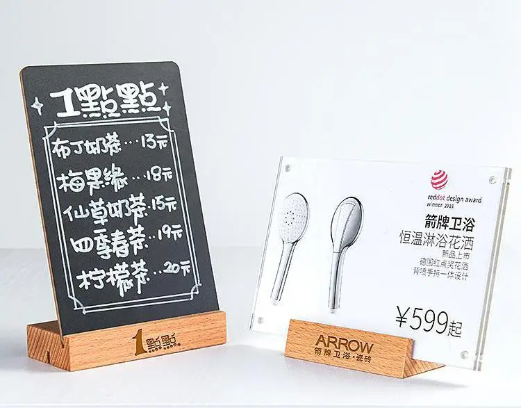 ##BUY Small Wooden Base Handwritten Blackboard Paper Price Tag Display Acrylic Picture Photo Frame Desk Sign Label Menu Stand Holder