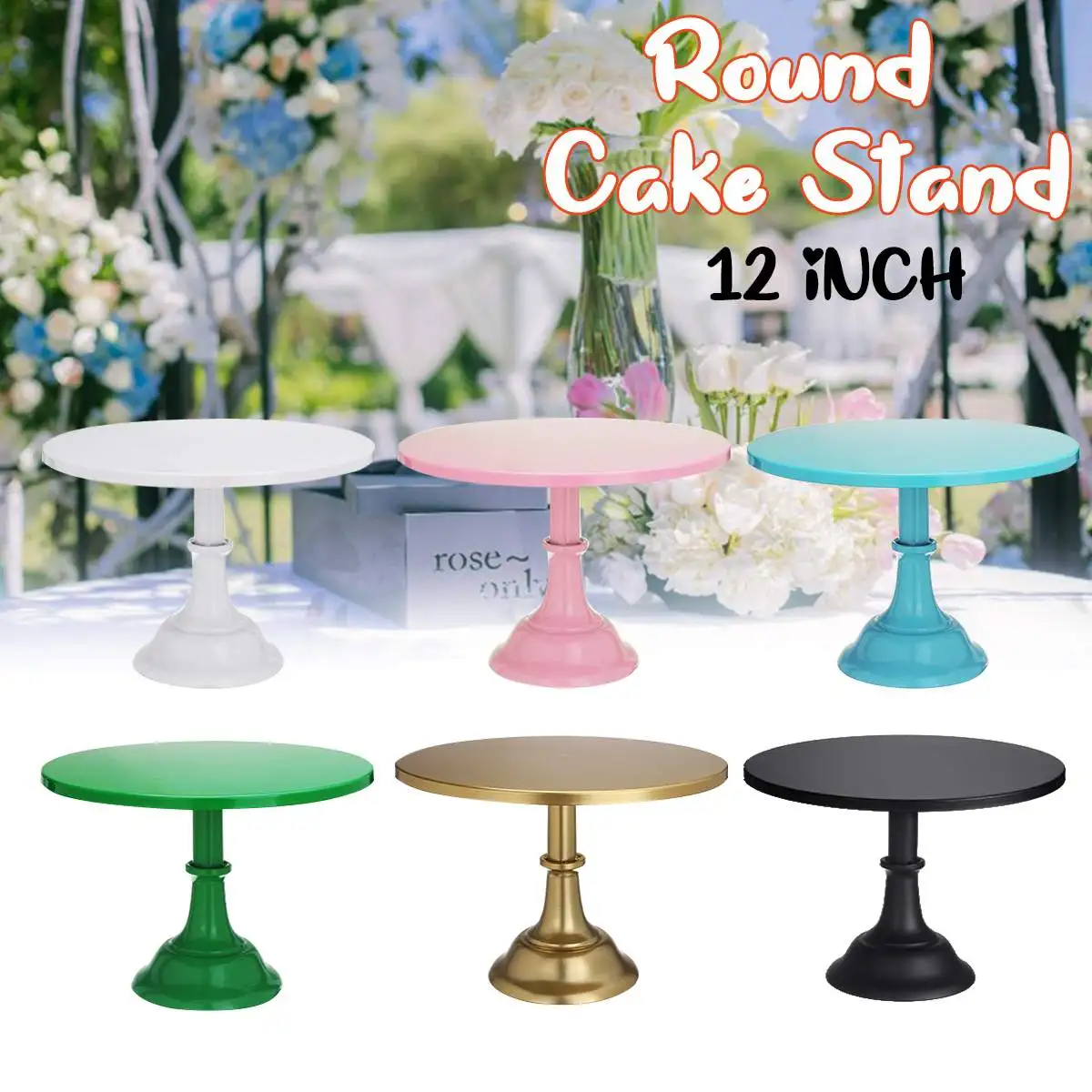 

6 Color 12 Inch Iron Metal Round Cake Stand Dessert Cupcake Base Dessert Pedestal Display Plate for Wedding Birthday Party