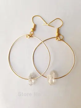 

ER18483 Boho Style Jewelry Clear Quartz Point Hoop Earrings Silver or gold