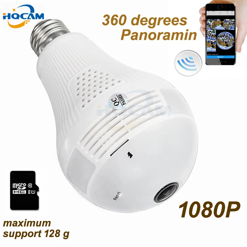 Hqcam 1080 P 360 градусов panoramin Умный дом безопасности WiFi VR Камера светодиодные лампы безопасности движения видеокамеры лампочки панорама Камера