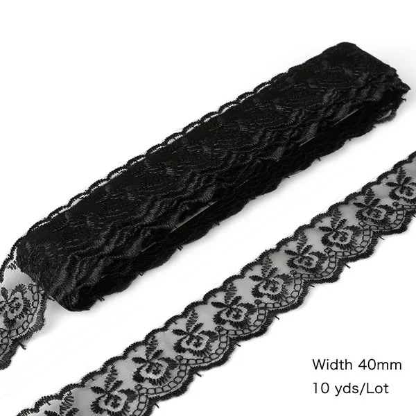 10 ярдов ширина 40 мм кружевная лента с вышивкой отделка вышитые кружева Отделка Ткань для шитья украшения DIY аксессуары для одежды - Цвет: Black