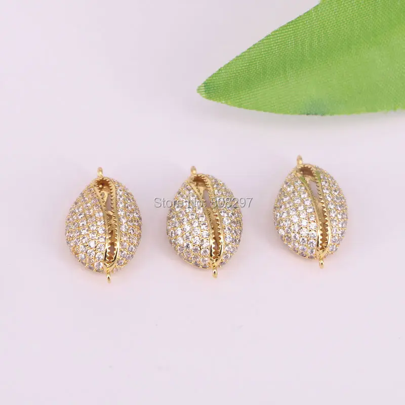 

10Pcs Gold Colors Micro Pave CZ Cowrie Shell Connector For Bracelet Necklace Copper Zircon Accessory DIY Jewelry 13*22mm