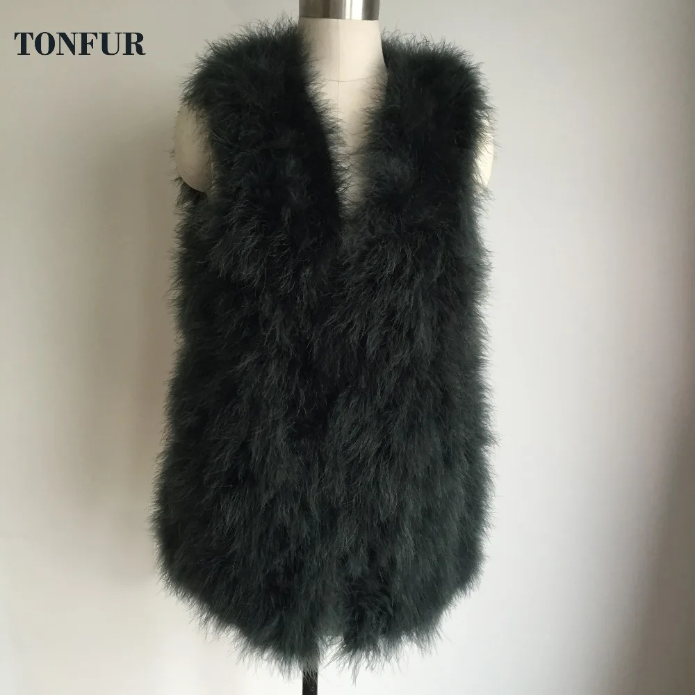 Buy Nature Ostrich Fur Vest Female handmade knitted