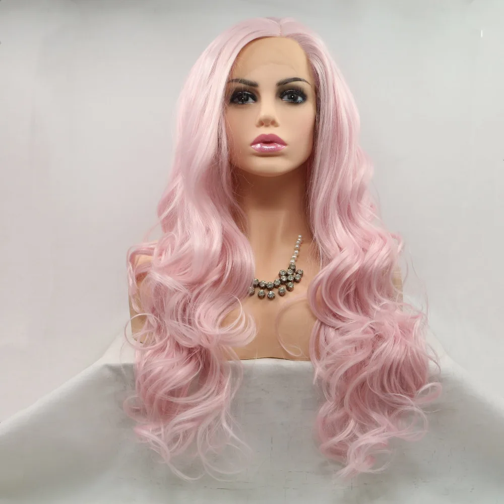 

Marquesha Long Wavy Natural Looking High Temperature Fiber Synthetic Pink Lace Front Wig