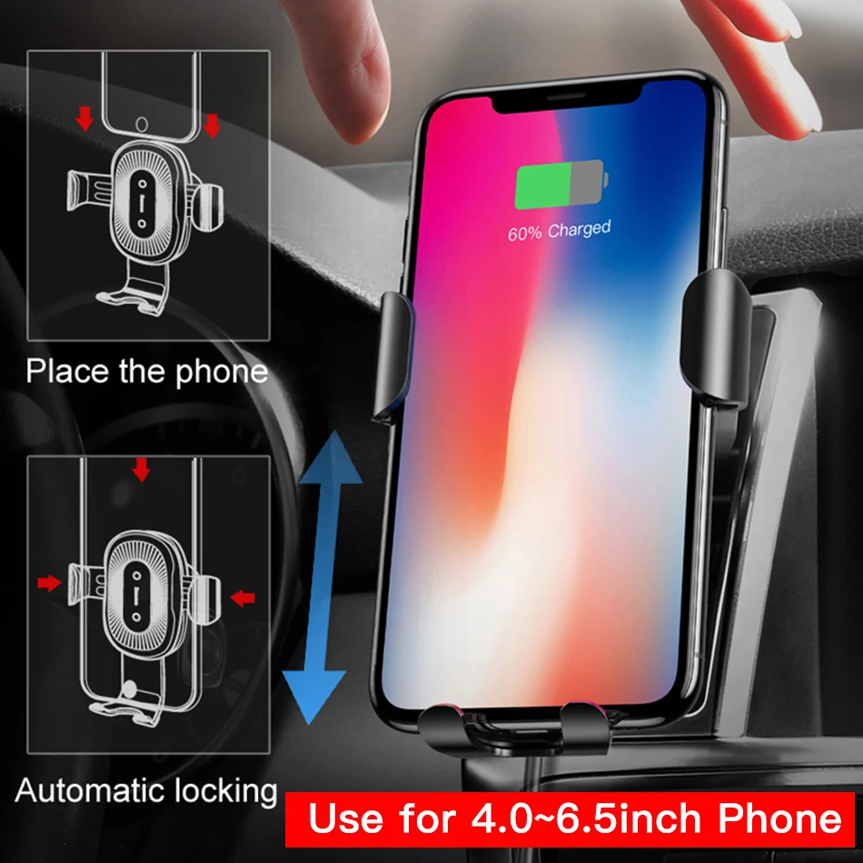 Car Wireless Charger Mount with USB Car Charger Adapter Qi Fast Charging Car Phone Holder Compatible with iPhone Xs/Xs Max/XR/X/ 8/8 Plus Samsung Galaxy S10 /S10+/S9 /S9 by Amerzam 