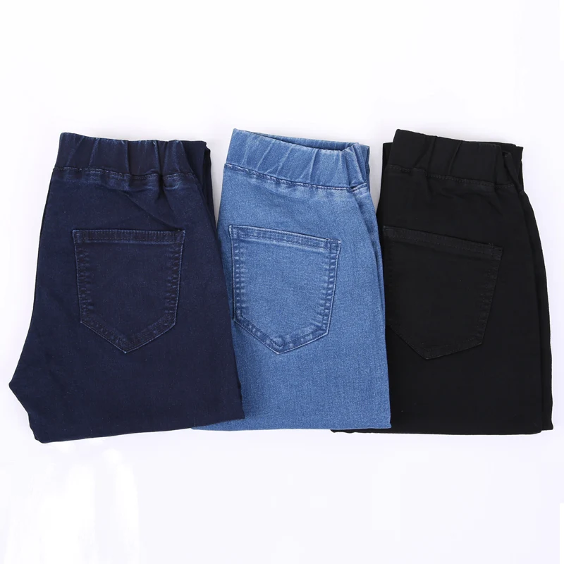 LEIJIJEANS 2019 Spring And Summer Plus Size Mid Elastic Waist Stretch Ankle length mom Jeans for Women Skinny Pants Capris Jeans