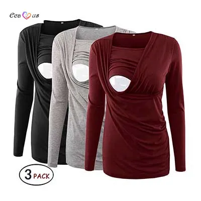 3pcs as pic Комплект из 3 предметов, топы для кормления, блузки для грудного вскармливания, Футболка для беременных, Одежда для беременных, повседневный топ с рюшами сбоку для медсестры - Цвет: 3pcs as pic