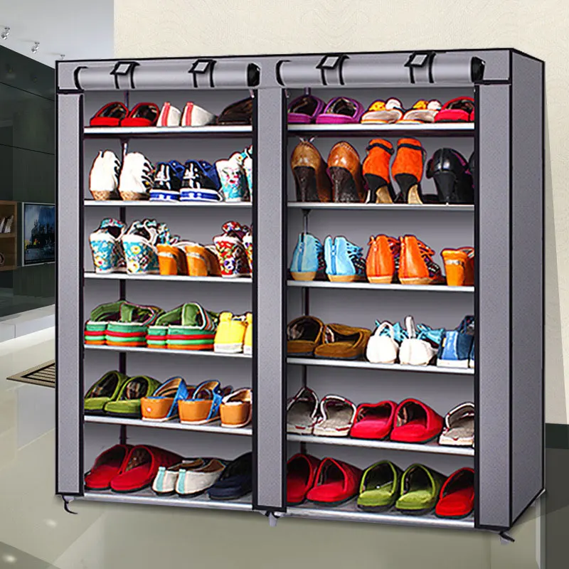 Современный минималистичный модный креативный нетканый двухрядный органайзер для обуви, обувной шкаф, шкаф для хранения, сборочный стеллаж для обуви - Цвет: silver gray