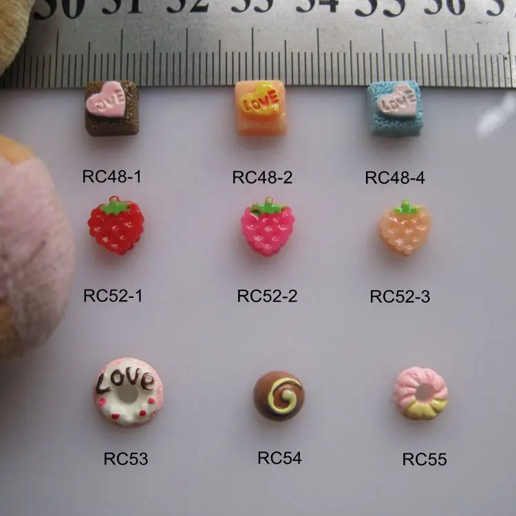 

RC48-55 30pcs/bag Cartoon Heat Cake Strawberry Donuts Resin Cartoon Deco Nail Art Decoration Nail DIY Deco