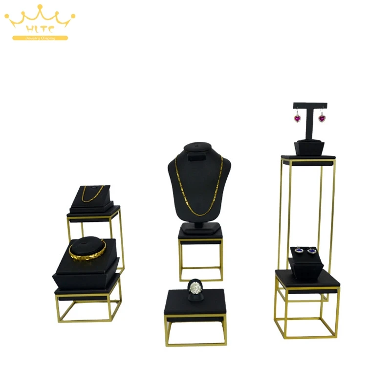 High Quality Stainless Steel Jewelry Earring Display Necklace Showcase Jewellery Display Rack stand holder Black PU Leatherette