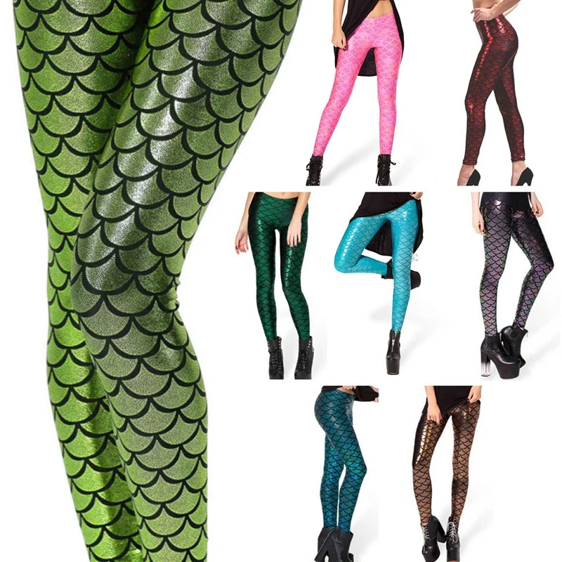 Шикарный Для женщин 2018 Новый дизайн леггинсы с принтом рыбьей чешуи Летняя мода 3D печатных Русалка легинсы с градиентной расцветкой брюки