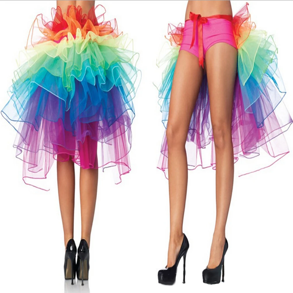 

1 Pc Female Peacock Dance Skirt Rainbow Tail Bustle Skirt Colorful Women Skirts Summer Fluffy Rainbow Tutu Skirt