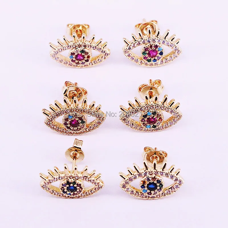 

10Pairs fashion Jewelry Rainbow CZ Zirconia Micro Pave Eye Stud Earrings for women