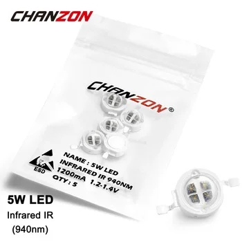 5 Pieces 5W LED Light Bulb Lamp IR Infrared 940nm 1.2-1.4V 1200mA High Power 5 W Watt Chip 940 nm Invisible 5Watt COB