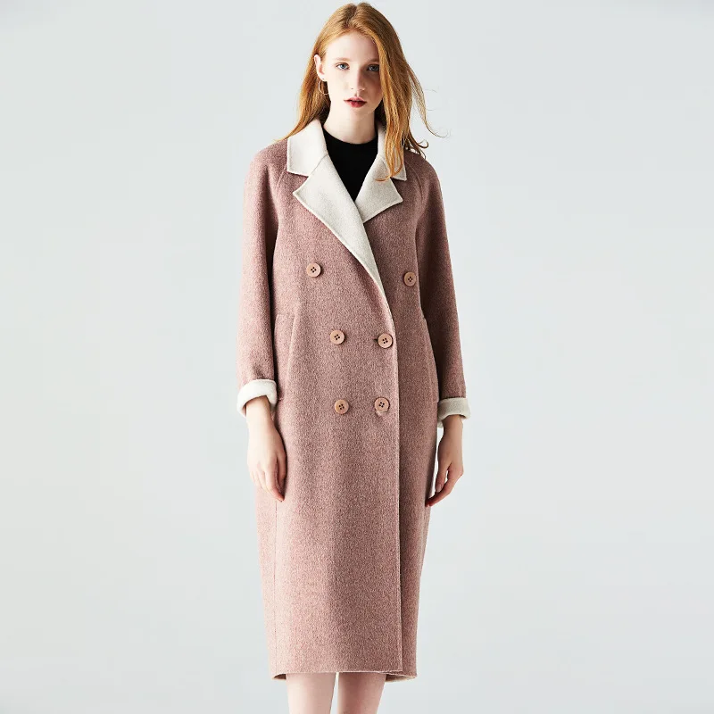 

long woolen blends cashmere coats for women 2019 autumn winter casual ladies jackets plus size high quality beige pink
