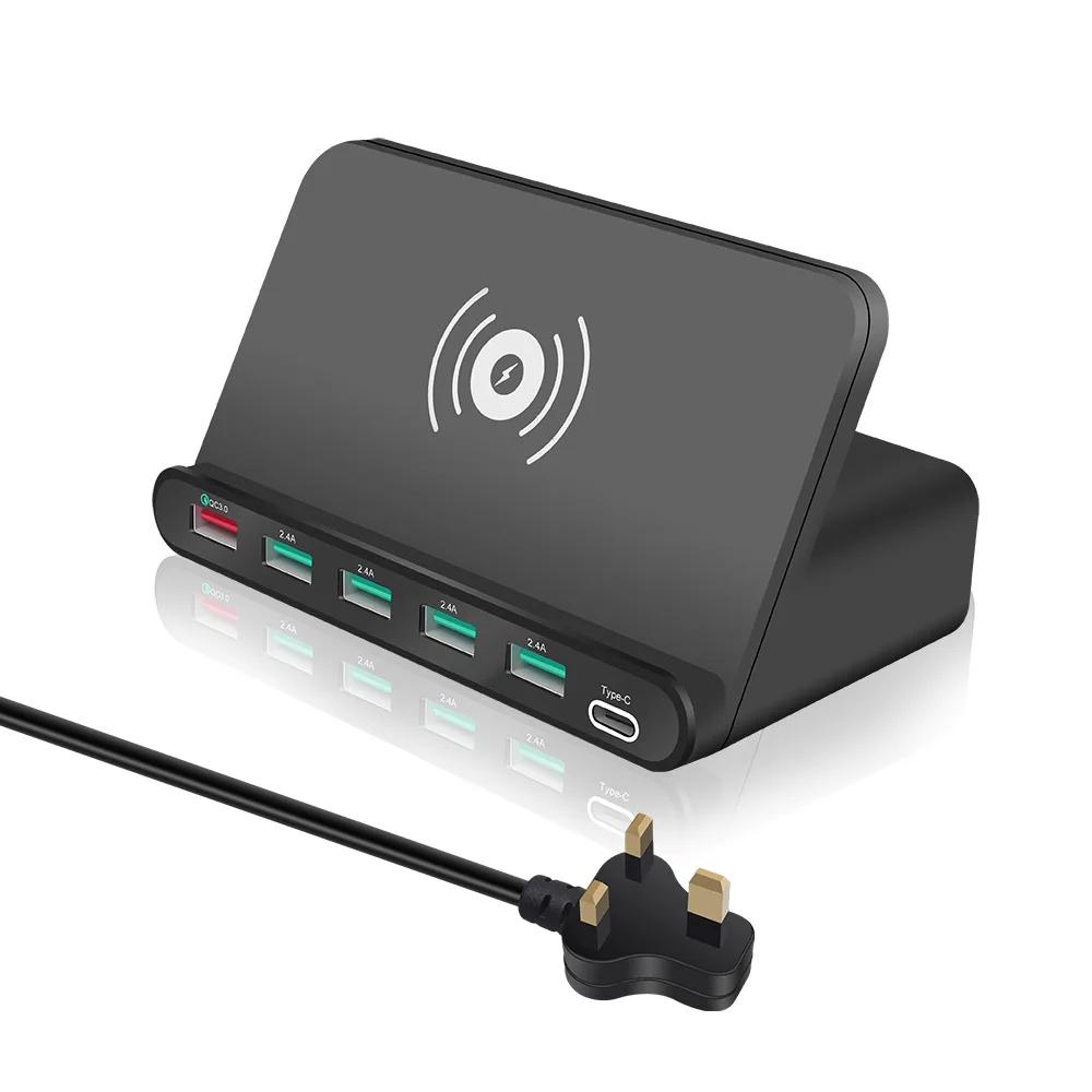 Великобритания FDGAO с несколькими usb-портами зарядное устройство QC3.0 usb зарядная док-станция 10 Вт Qi Беспроводное зарядное устройство для мобильного телефона универсальное настольное зарядное устройство - Тип штекера: Великобритания