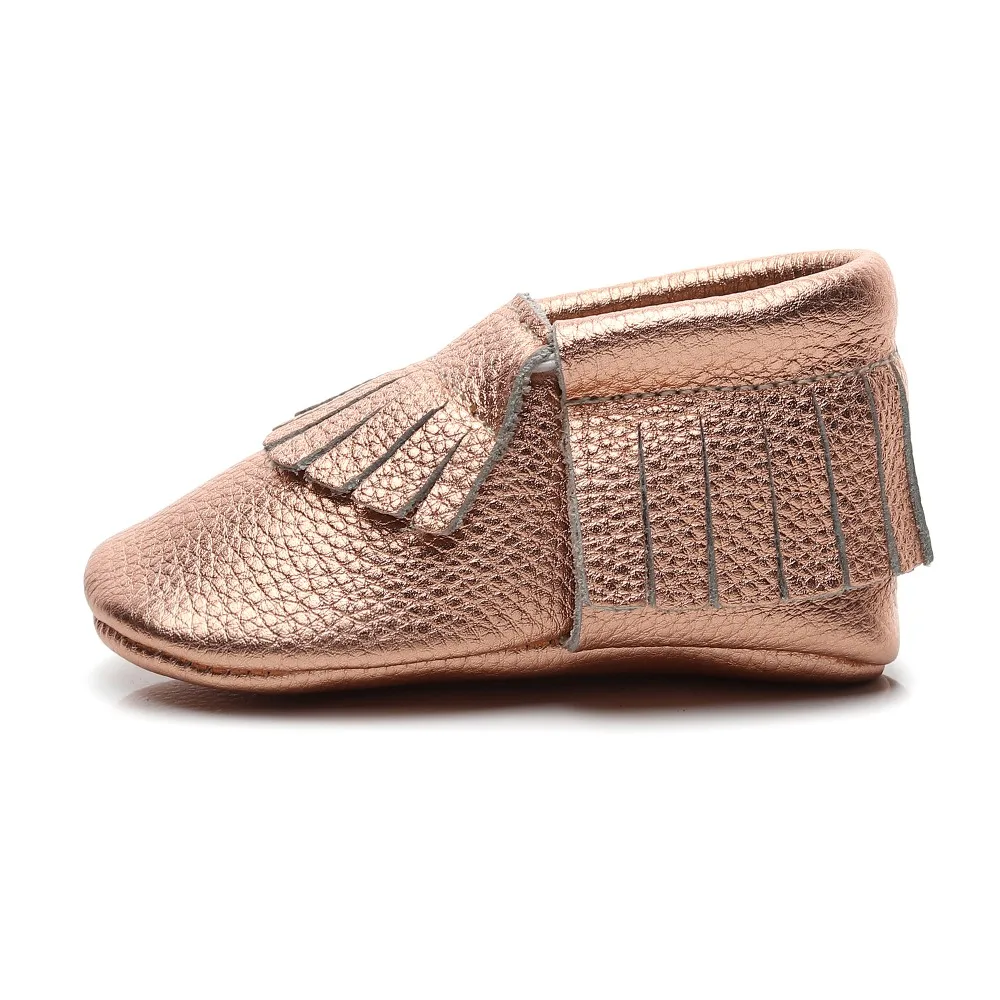 Drop Shipping Genuine Leather Fring Baby Shoes Soft Sole Shine Rose Gold Baby Girl Shoes Newborn First Walkers Crib Shoes