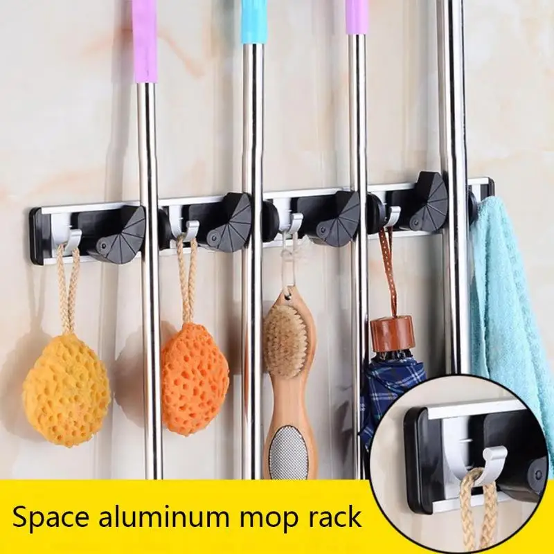 

4 Position with 5 Hooks Mop Storage Holder Umbrella Rack Garden Kitchen Multi-purpose Mop Broom Hanger Wall Mounted Support Rack