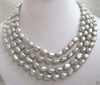 

FREE shipping> >>>>new Charming 8-9mm south sea baroque gray pearl necklace 100"AAA