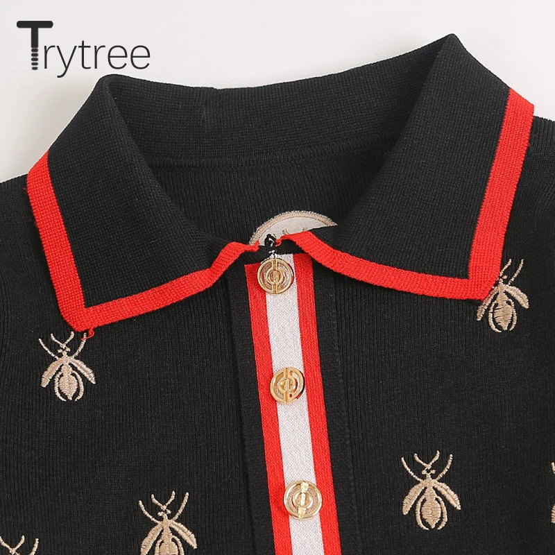 Женское Повседневное платье рубашка Trytree элегантное офисное с вышивкой пчелы и