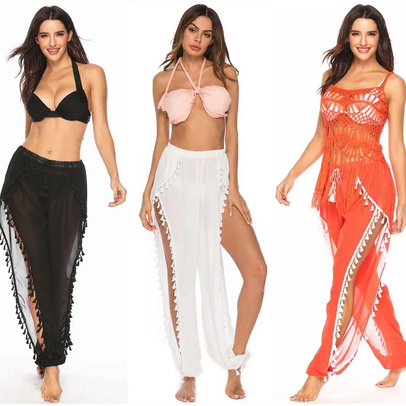 

Tunics For The Beach Dresses Pareo Women Bathing Suit Cover Ups New Trousers Loose Chiffon Fringes Animal Acetate Sierra Surfer