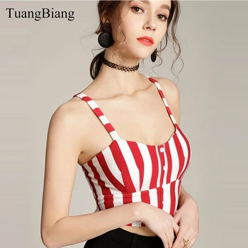 

Crop Tops Women Striped V-Neck sleeveless Ladies Cropped Autumn Backless Camis Active wear Blusa Sexy Summer Chest pad Tank Tops