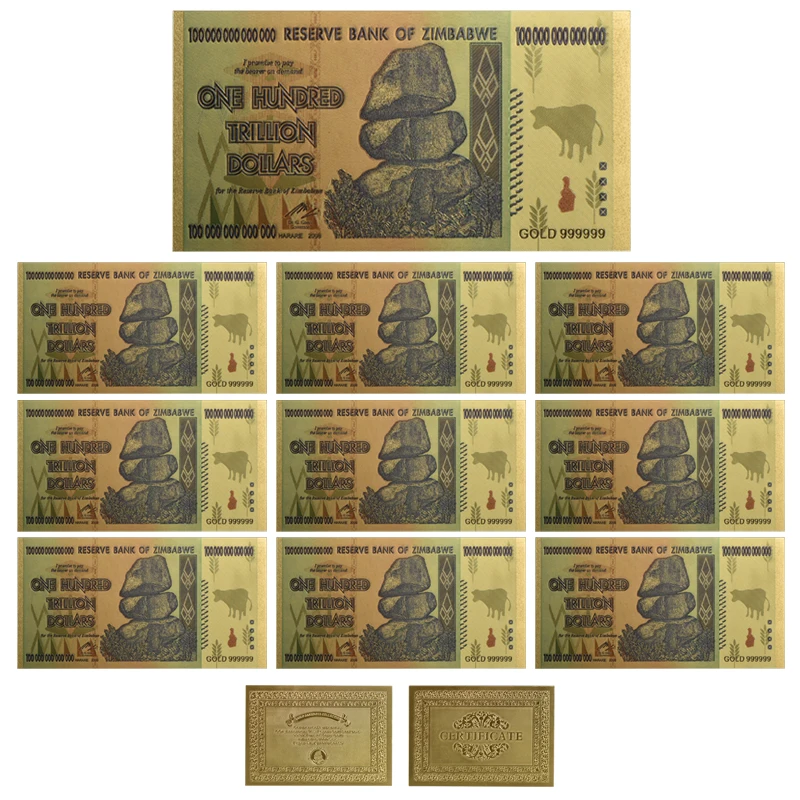 Wr Colorful Zimbabwe 100 Trillion Dollar Gold Plated Banknote Wr Colorful Zimbabwe 100 Trillion Dollar Gold Plated Banknote Collection Replica Money With Cerfiticate Card For Christmas Gifts In Banknotes From Home