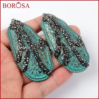 

BOROSA 10PCS Leave Carved Bronze Charm Jewelry,Rhinestone Pave Charm,High Quality Fashion Charm Druzy for Women JAB741
