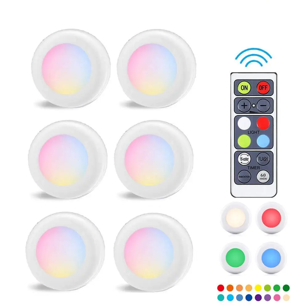 RGB 16 Colors 3 Modes LED Closet Light Wireless Dimmable Touch Sensor Under Cabinet Puck Wardrobe Night Lights | Освещение