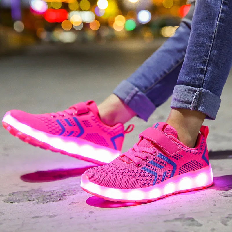 

2019 New Glowing Sneakers for Girls Pink Sport Shoes Air Mesh Kids Led Shoes Light Up Sneakers Luminous Shoes for Kids Sneakers