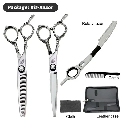 univinlions 6" left handed hairdressing scissors left hand hair scissors for salon barber left cutting lefty thinning shears - Цвет: kit-rotary razor