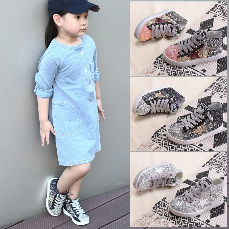 

POSH DREAM KIDS Children Boy and Girls Shoes Brand Glitter High Top Sneaker Baby Girl Fashion Trainer Toddler Sequins Shoes D