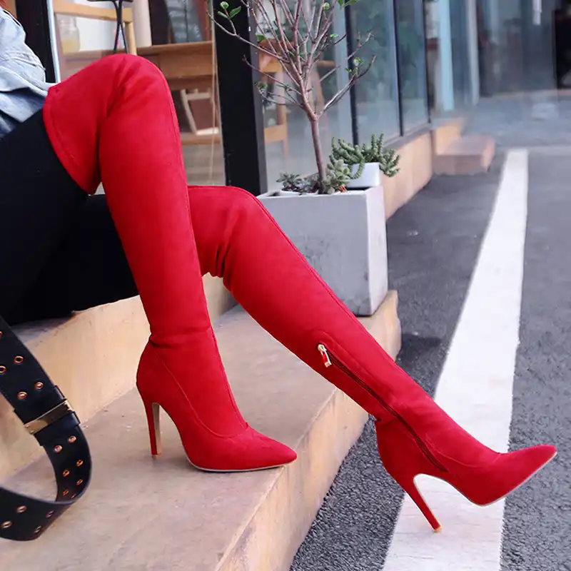 red thigh high boots cheap