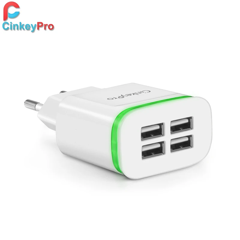 

CinkeyPro 4-Ports USB Charger Green LED Light for iPhone 8 X iPad Samung 5V/4A Wall Adapter Mobile Phone Universal Charging