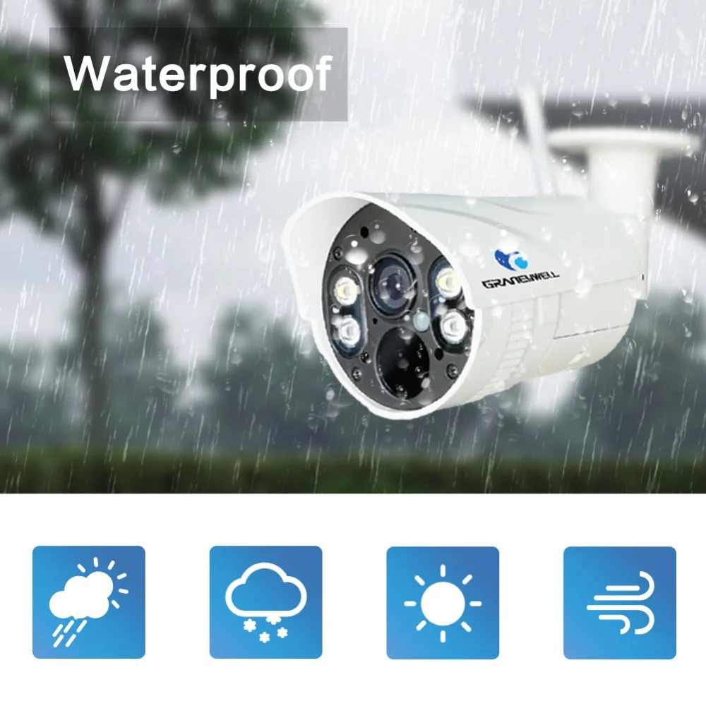 Graneywell Wifi IP Camera 1080P 2MP Outdoot IR 50m Smart Color Night Vision Wireless Weatherproof Home Security Bullet IP Cam
