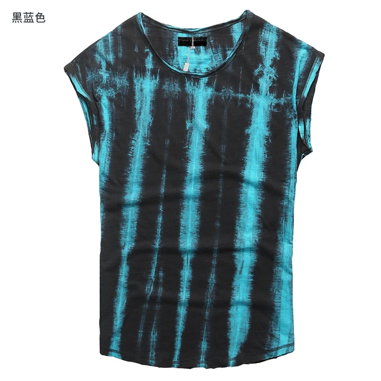 Новые летние мужские футболки без рукавов бренд Ретро black Tie dye ширину плеч жилет Повседневные мужские Свободные нижняя уличный стиль T4177 - Цвет: Синий