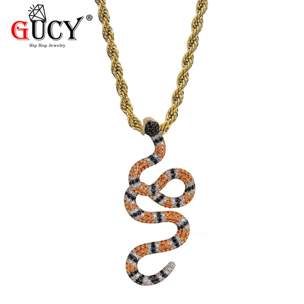 GUCY Hip Hop Animal snake Pendant Necklace Color Micro Pave Cubic Zircon  Charm Jewelry For Men and Women's Gift|Pendant Necklaces| - AliExpress