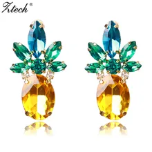 Ztech модная запонка с ананасом серьги шикарный дизайн создан Стразы желтый зеленый милые серьги украшения Brinco Verde циркония
