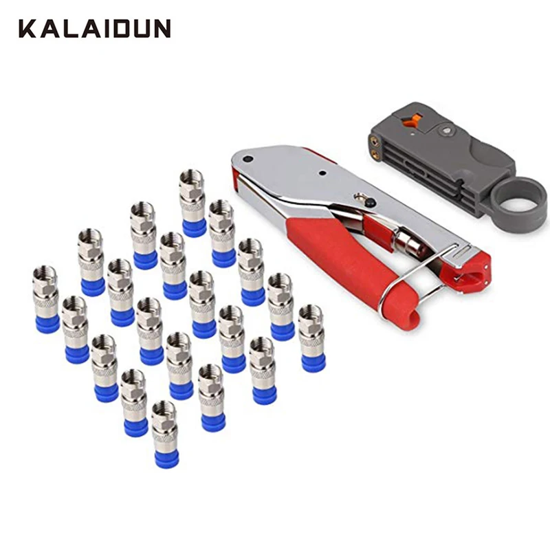 

KALAIDUN Pliers 22pcs Wire Stripper Kit Coax Cable Crimper Coaxial Compression Tool Wire Stripper with F RG6 RG59 Connectors