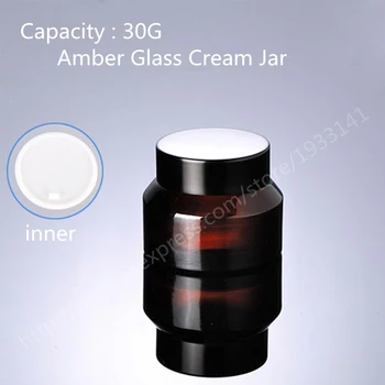 

Free shipping 10pcs 30g amber glass oblique jar with black lids 30gram skin care cream bottles dark glass cosmetic containers