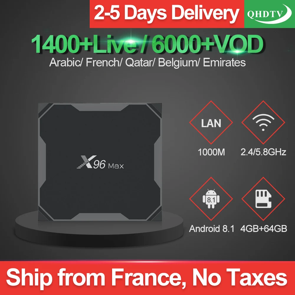 Arabic France Iptv X96 MAX Tv Box 4GB 64GB Android 8.1 With 1 Year QHDTV Code Morocco Netherlands Belgium Iptv Subscription Arabic France Iptv X96 MAX Tv Box 4GB 64GB Android 8.1 With 1 Year QHDTV Code Morocco Netherlands Belgium Iptv Subscription