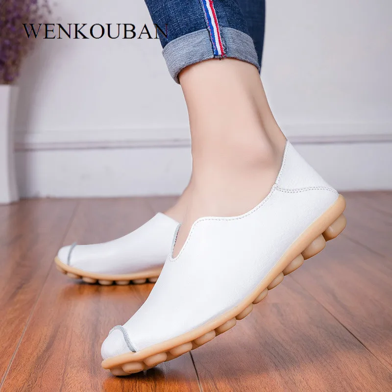 

Woman Genuine Leather shoes Ladies Flats Summer Slip on Loafers Casual Female Moccasins Ballerina Zapatillas Mujer Plus Size