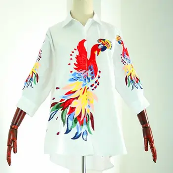 

Spring fashion loose blouse women three quarter sleeve embroidery national style vintage doll shirt tops plus size 2XL