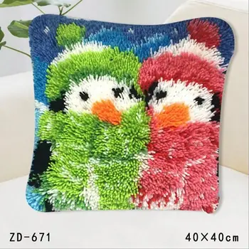 

Animals Latch Hook Rug Kits Pillowcase Penguin Needlework Tapestry Canvas Kit Hold Pillow Decorative Embroideried Stitch Thread