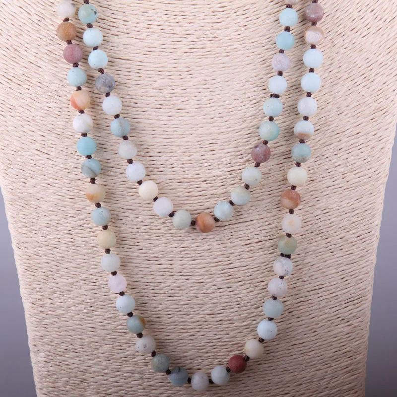 Long Knot Beads Halsband 130cm Frosted ite Stones Necklace Handmade Women Beaded Designer Jewelry women necklace